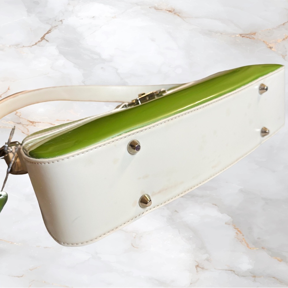 Beijo Y2K Avocado Green Glossy Hobo Shoulder Bag NWT White Trim Deadstock - Picture 10 of 13